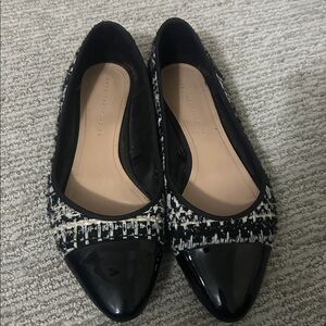 Zara textured Black White plaid and patent leather flats